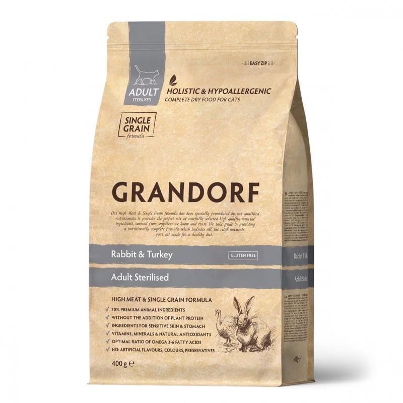 Корм сухой гипоаллергенный для котов Grandorf Rabbit & Turkey Sterilized 400 г (24148516)
