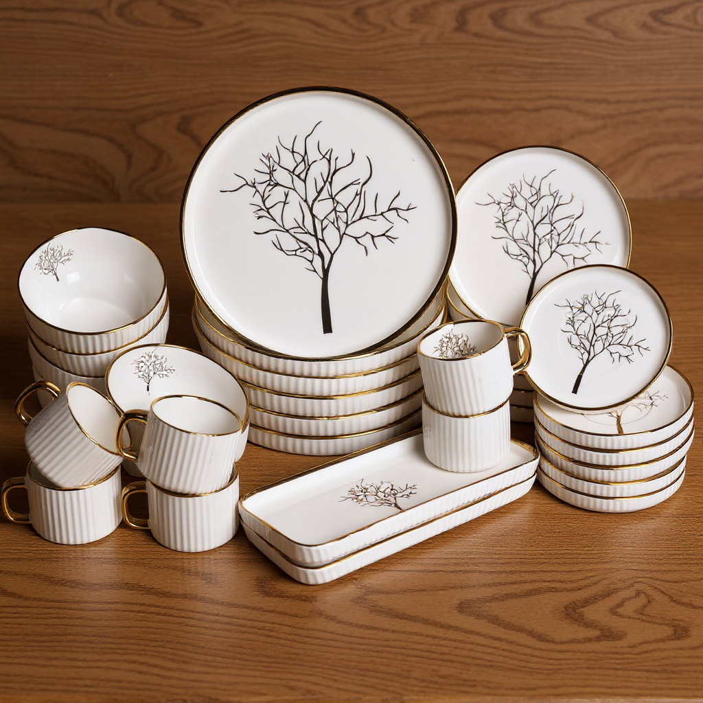 Столовый сервиз фарфоровой на 6 персон Valentina тарелки и чашки 32 предмета Белый (DS-32-O)