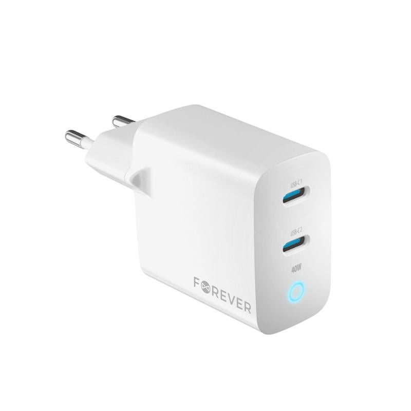 Зарядное устройство сетевое Forever TC-06-40CC GaN PD QC charger 2xUSB-C 40W White (24145361)