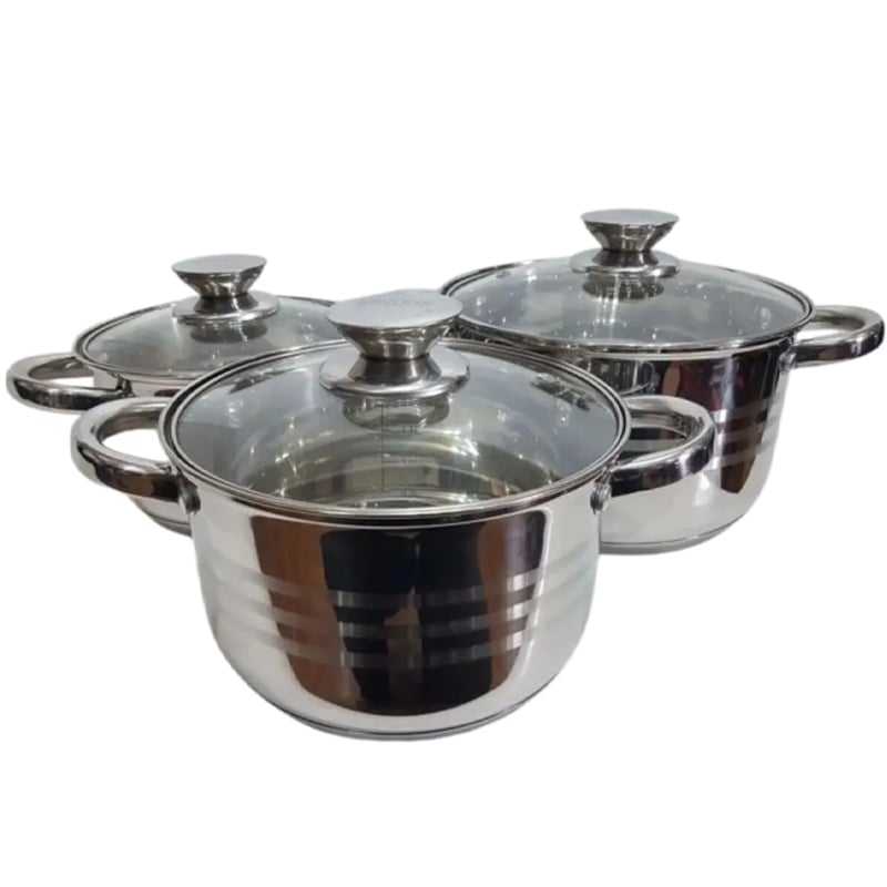 Набір посуду Unique UN-5031 каструлі з нержавіюча сталі з скляними кришками 6 пр. (23793644)