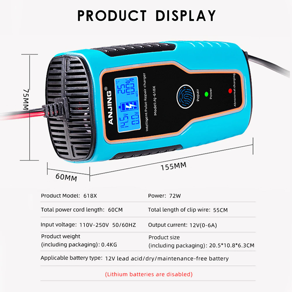 Зарядний пристрій імпульсний ANJING AJ-618x для автомобільного акумулятора 12 V 6 A - фото 12