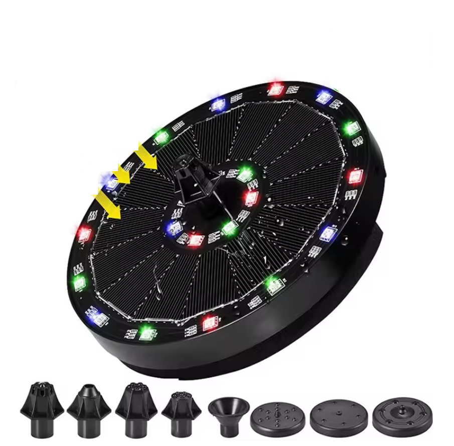 Фонтан на сонячній батареї з підсвічуванням та акумулятором 24 LED 200 мм 2000 mAh (1805795929)