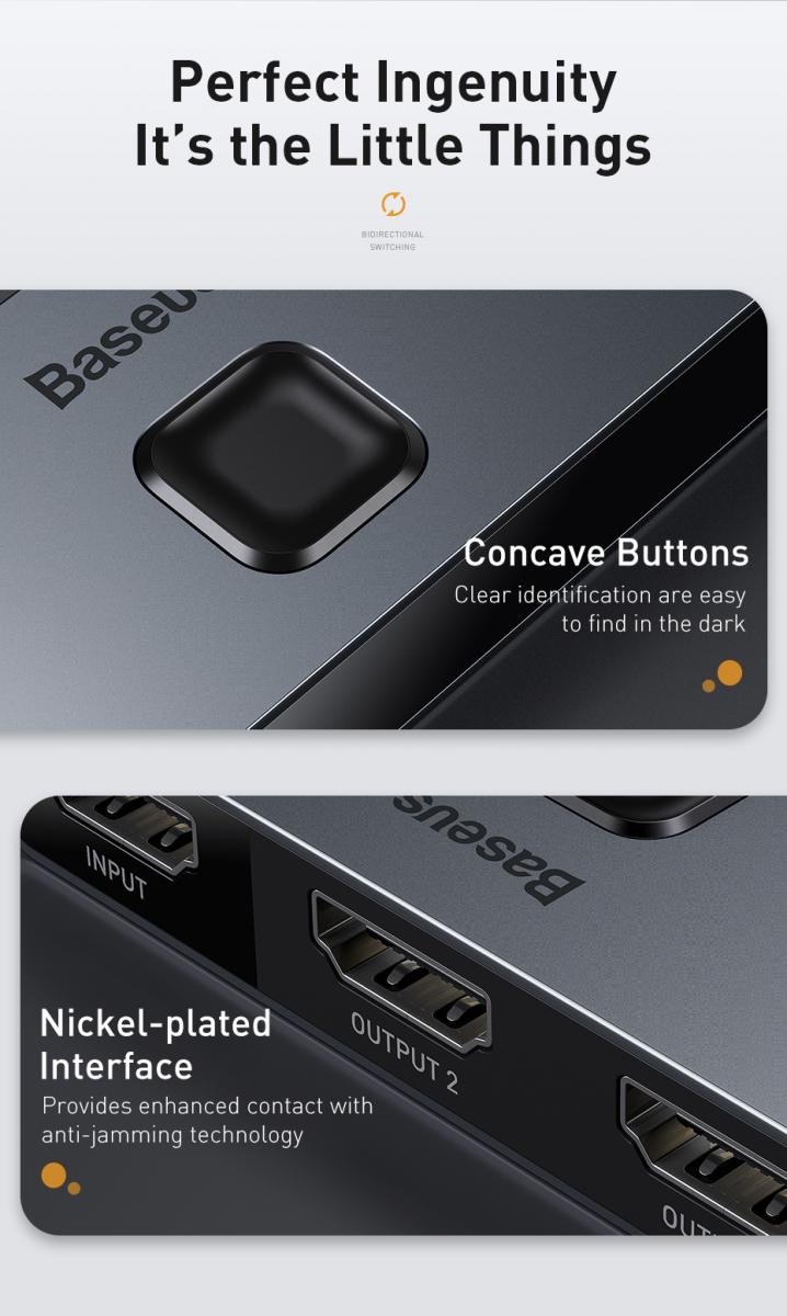 HDMI перемикач Baseus Matrix HDMI Splitter 2-in-1/1-in-2 CAHUB-BC0G Сірий - фото 9