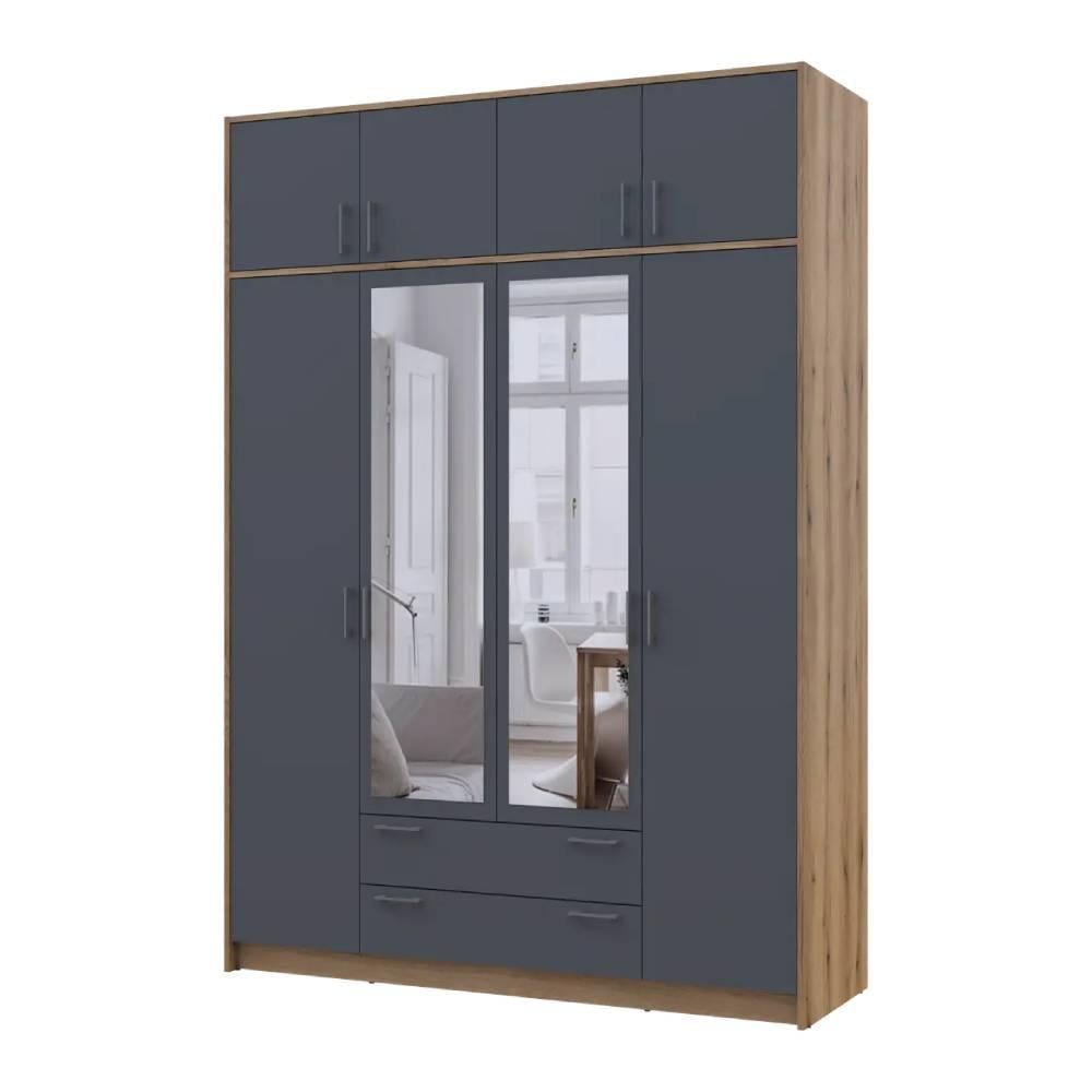 Шкаф для одежды Doros Ронди DRS-011677 с антресолью и зеркалом 4ДСП 160х52х236 см Дуб Артизан/Графит (80737830)