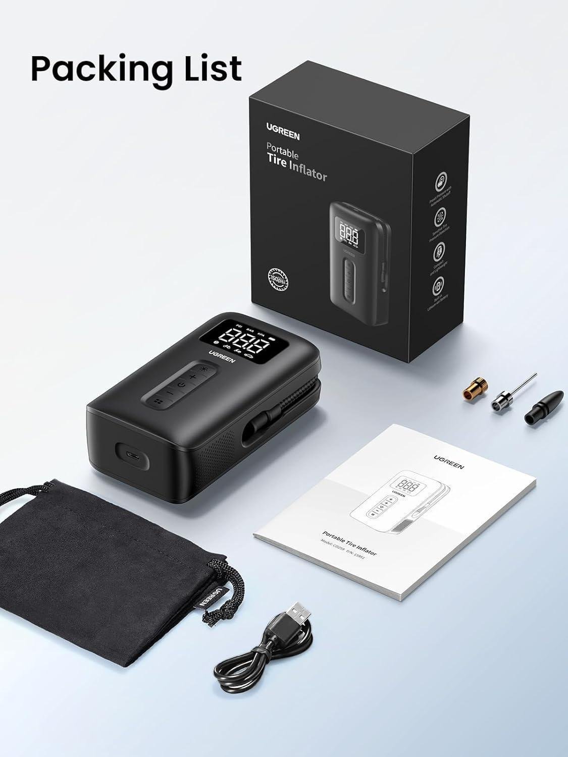 Насос автомобільний бездротовий UGREEN 150PSI з автоматичним вимкненням 2X 2500mAh Чорний (15951) - фото 10