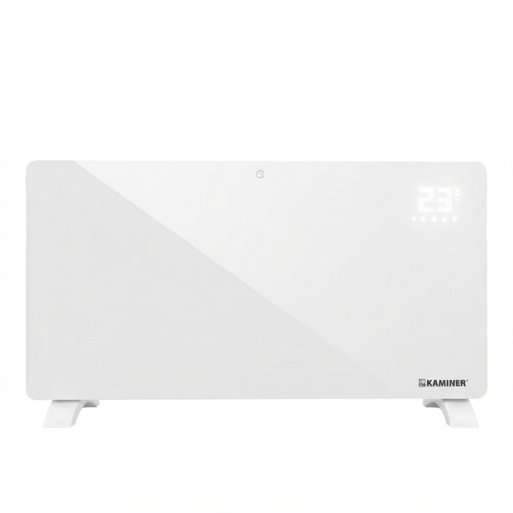 Электрообогреватель стеклянный Kaminer Zelva 2500 Вт с WiFi/X-Shape нагревателем/пультом и колесиками White (2982694926)