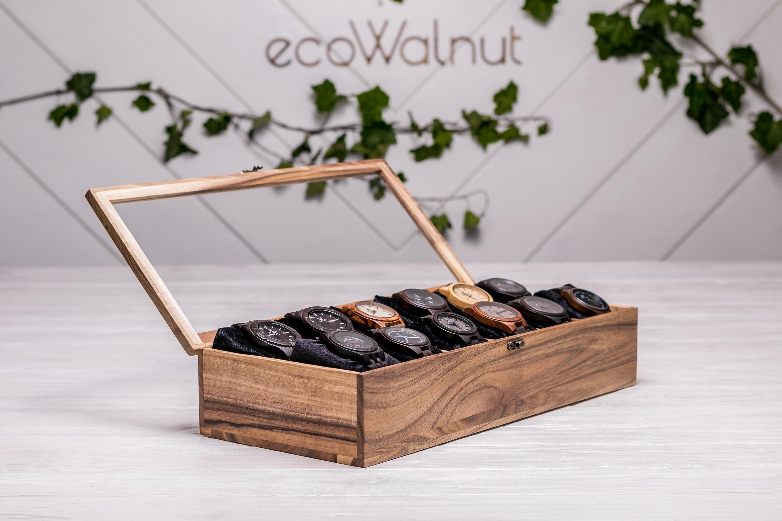 Коробочка EcoWalnut для 12 годинників зі скляною кришкою (EB-6.1) - фото 5