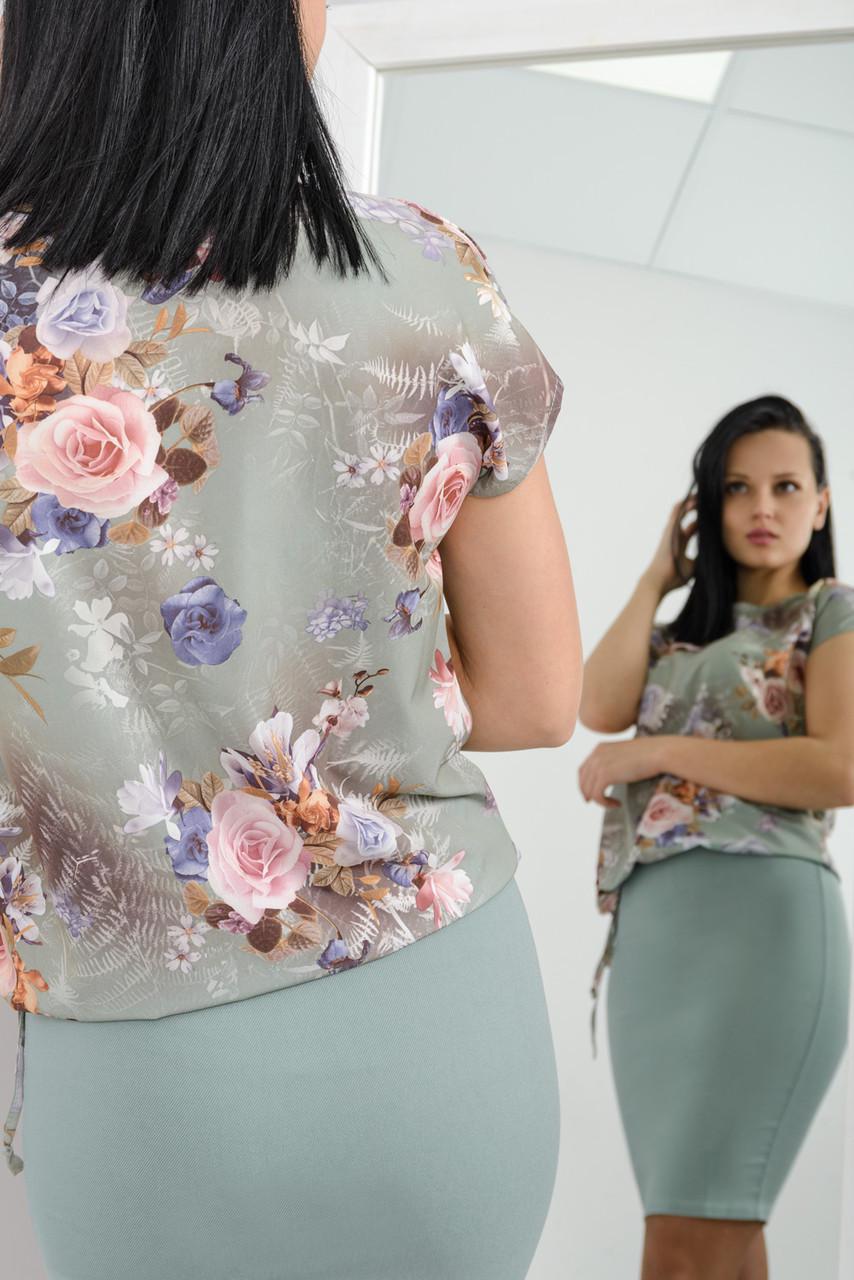 Блузка женская со шнурком Розы 151 3XL Green - фото 4