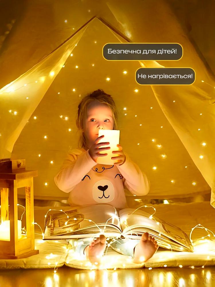 Гирлянда-нить BRS Роса 100LED на батарейках АА 10 м Gold (22870959) - фото 4