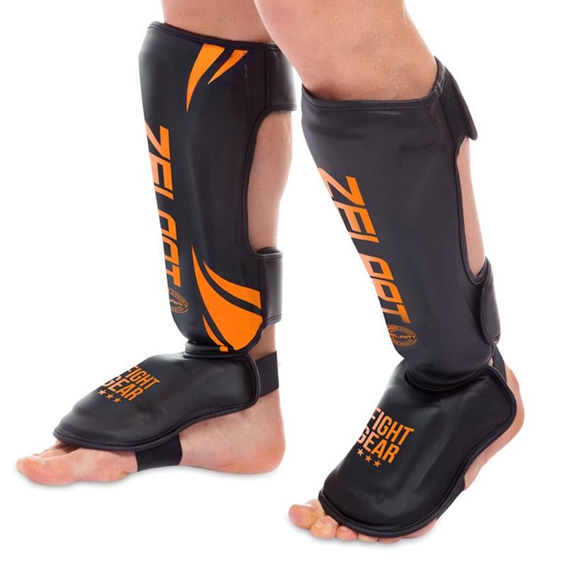 Защита голени и стопы Zelart BO-8356 для единоборств M Черный/Оранжевый (37429206)