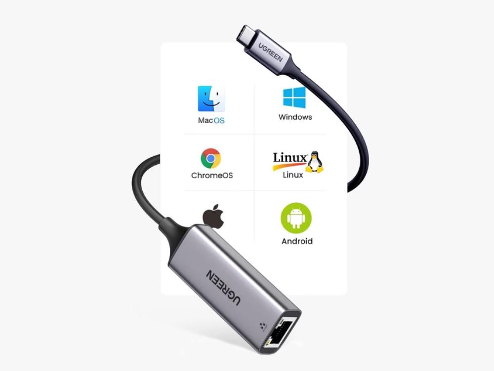 Адаптер переходник Ugreen USB Type-C в RJ45 Ethernet LAN сетевая карта 50737 для Macbook - фото 6