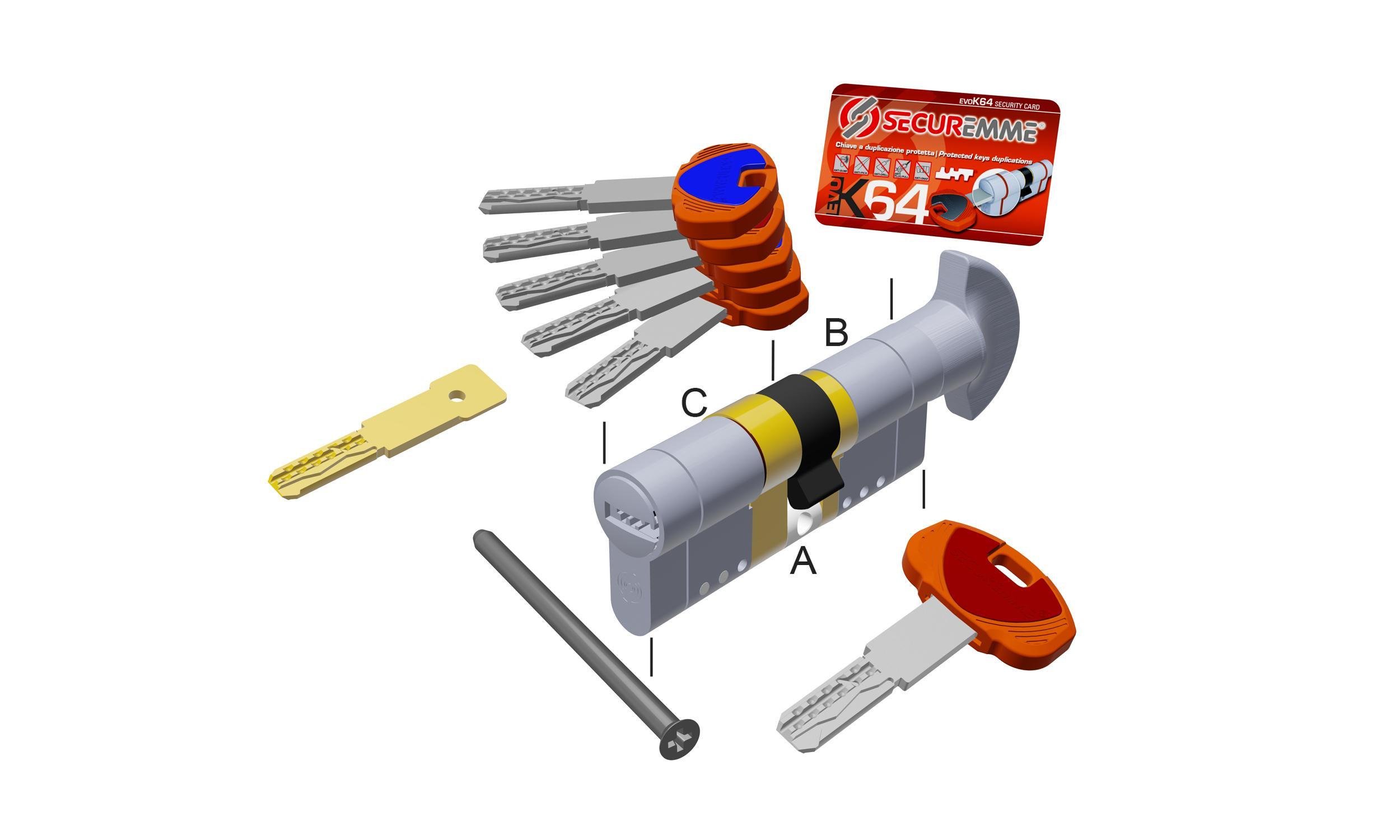 Сердцевина модульная Securemme K64 113 мм 36,5/76,5 ключ/барашка с короткой стороны матовый Хром - фото 4 Сердцевина модульная Securemme K64 113 мм 36,5/76,5 ключ/барашка с короткой стороны матовый Хром - фото 4