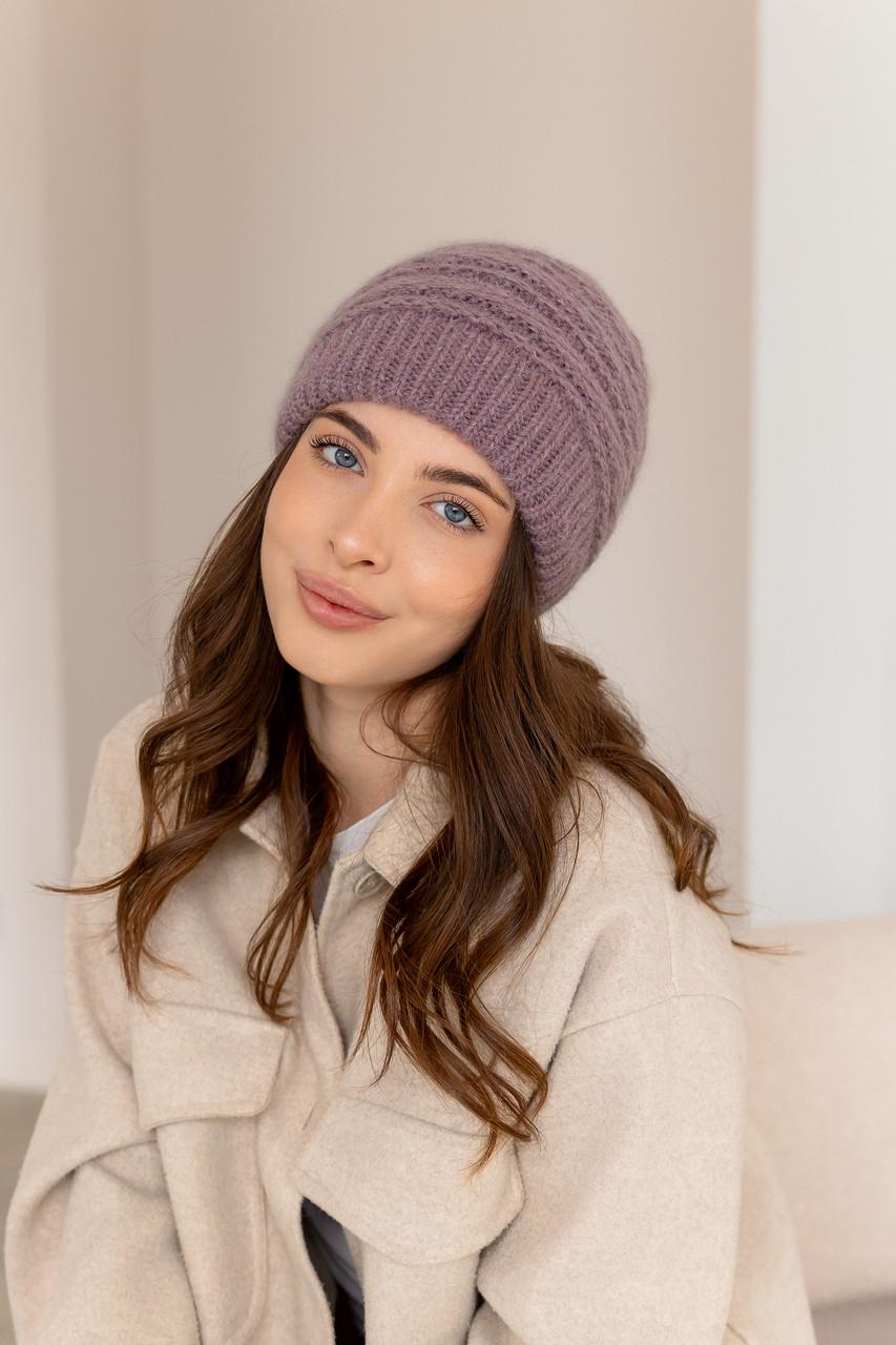 Шапка зимняя женская Венеция из ангоры двойная Припыленно-лиловый (2767734244)