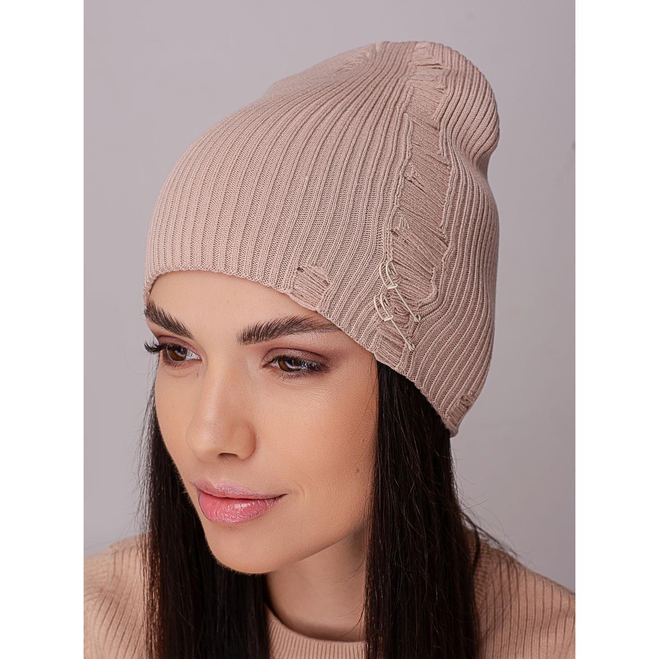 Шапка жіноча Leks ЧИКАГО без відвороту подвійна рвана з шпильками в рубчик one size Світло-Бежевий (215425) - фото 1