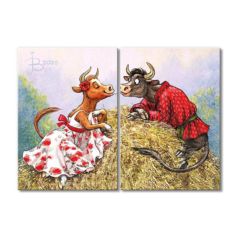 Модульная картина Любовь на сеновале 2 модуля 30х45 см