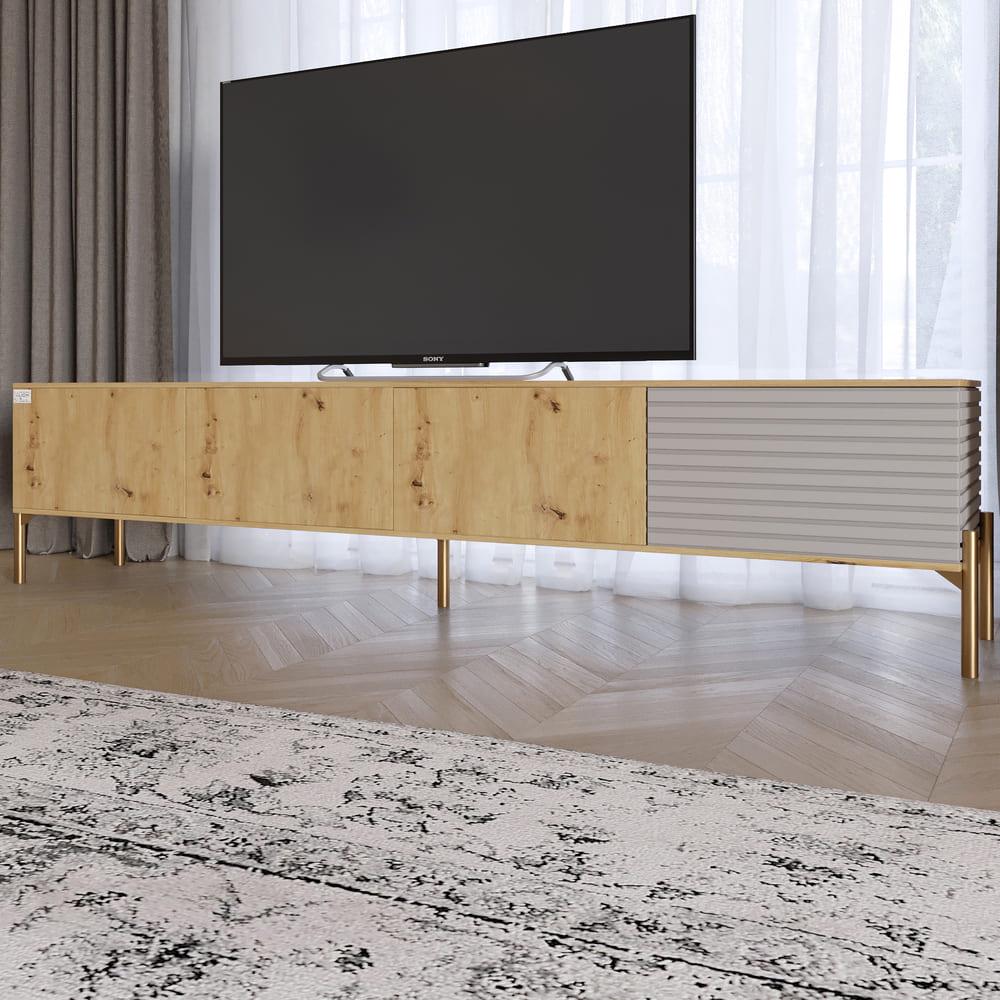 Тумба под телевизор Lion Грей на золотых металлических ножках Дуб Артизан/Кашемир (000-000-2522)