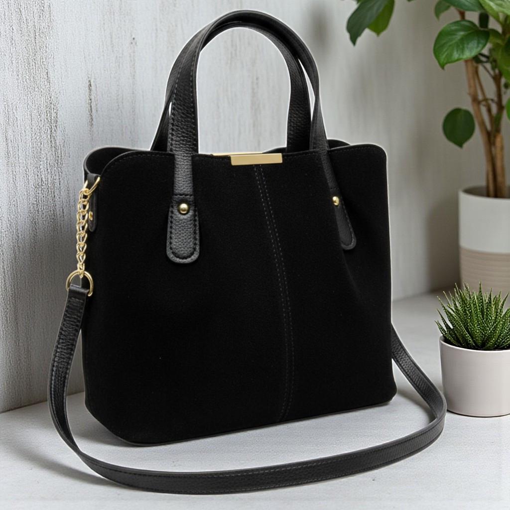 Сумка стильная женская вместительная через плечо с плечевым ремнем Черный - фото 1 Сумка стильная женская вместительная через плечо с плечевым ремнем Черный - фото 1