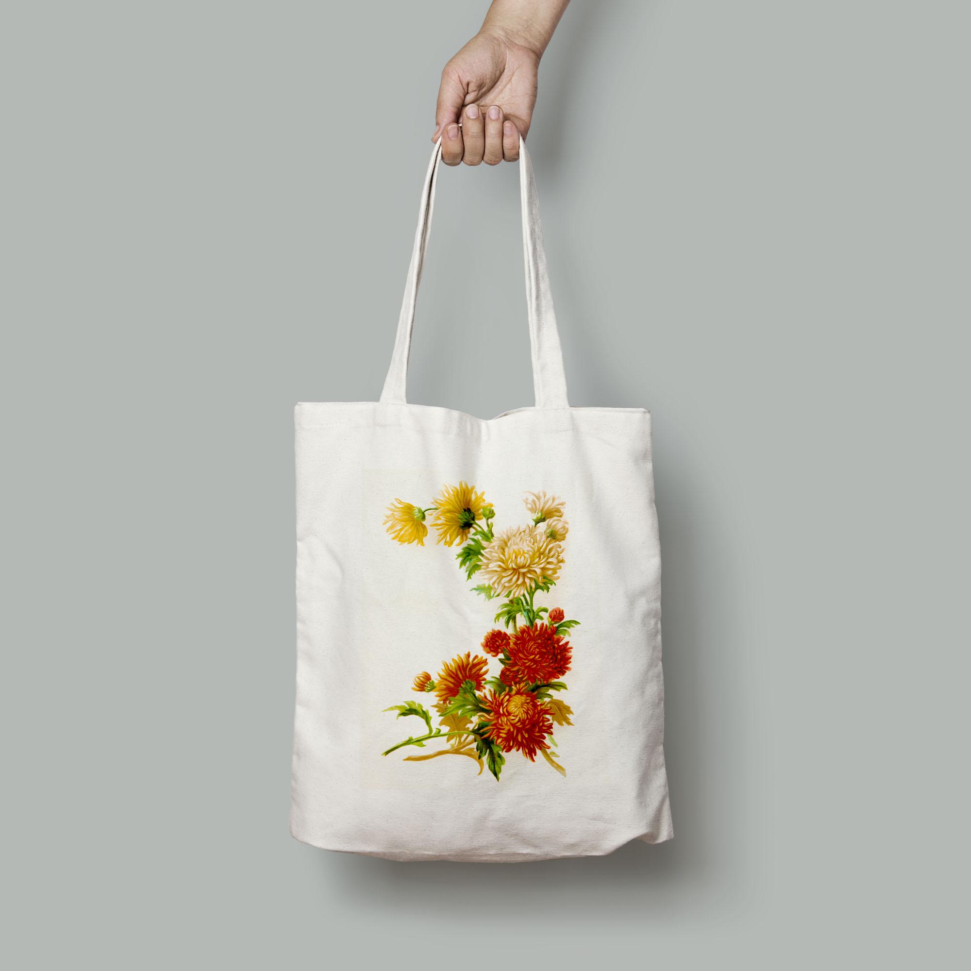 Эко-сумка Винтажный цветочный принт Хризантема шопер (Flowers_1917006_Bag)