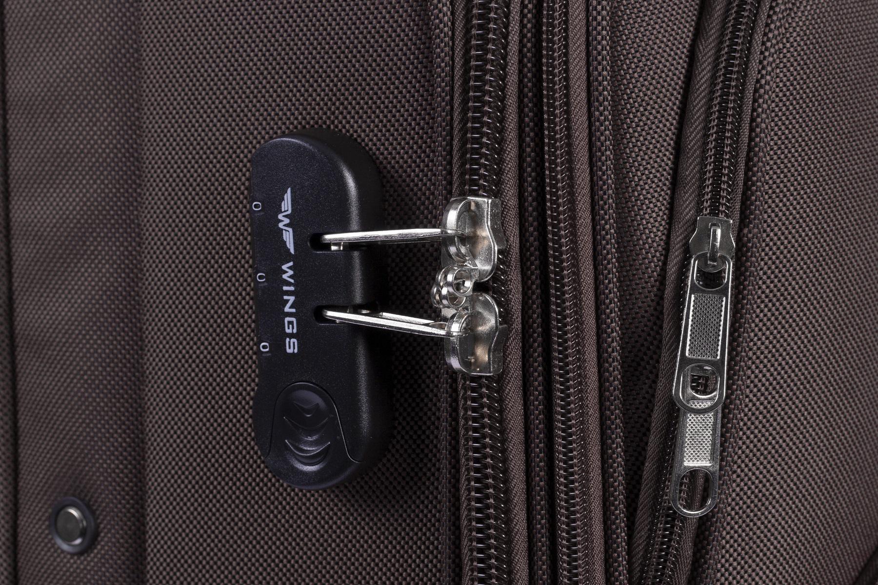 Чемодан тканевый Wings 6802 большой 2 колеса Коричневый (Vt00010) - фото 3