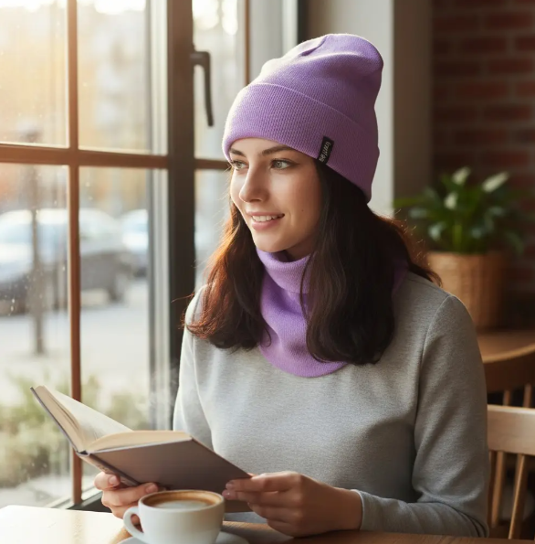 Комплект жіночий шапка/хомут One size на флісі Фіолетовий (29548739) - фото 5