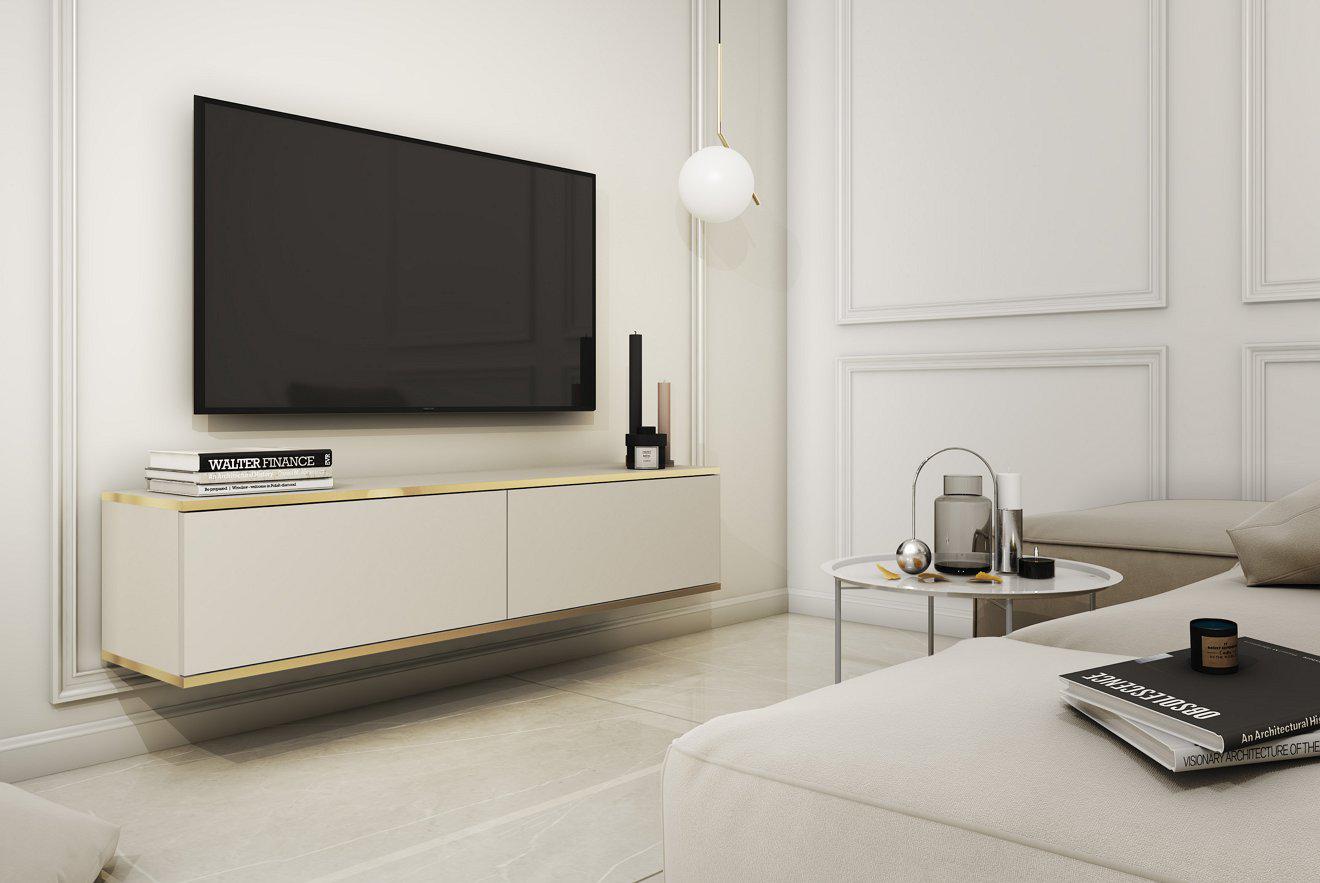 Тумба под телевизор навесная Perfect Home Oro RTV135 2-дверная Бежевый (PFH-091351)