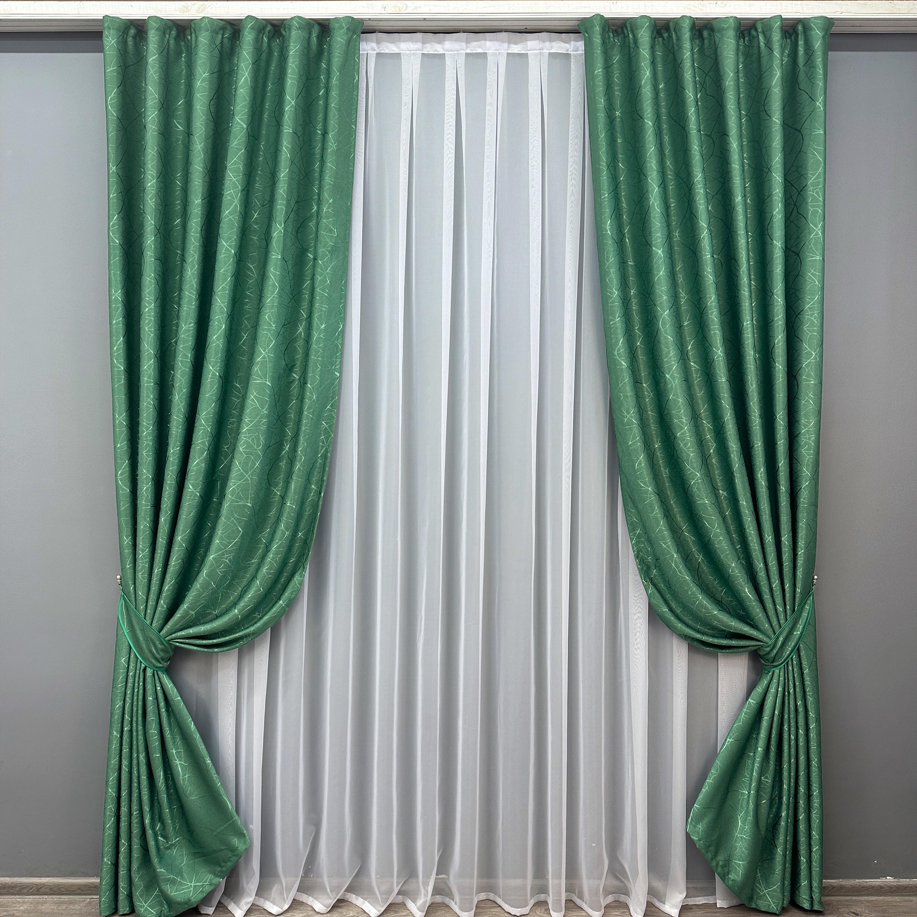 Комплект штор VR-Textil Саванна № 633ш лен 150х270 см 2 шт. Темно-зеленый (30-394)