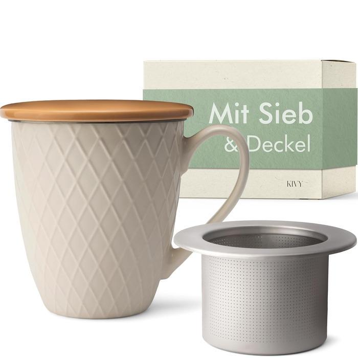 Чашка для чая KIVY с ситечком и крышкой 650 мл Кремово-белый (2642027)