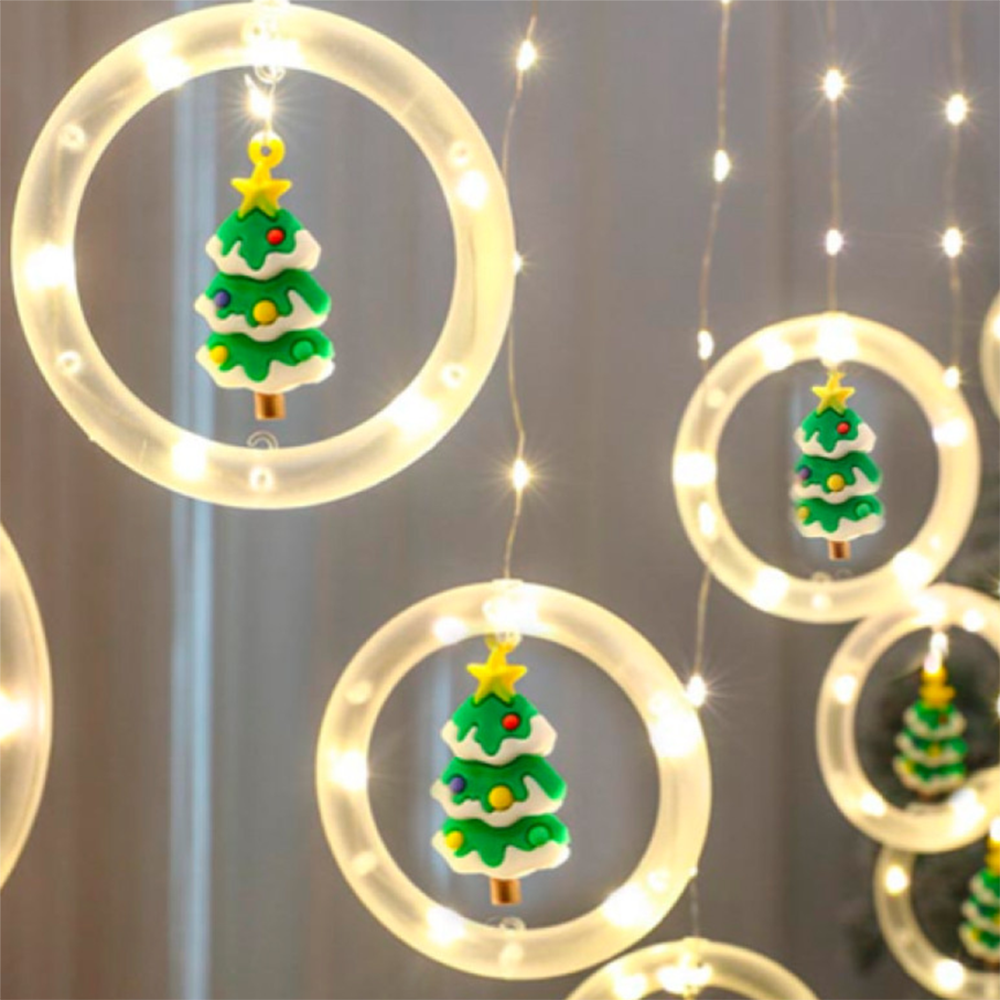 Гирлянда штора новогодняя Кольца с фигурками Елка 10 LED 2,5х0,7 м от USB Теплый белый - фото 3 Гирлянда штора новогодняя Кольца с фигурками Елка 10 LED 2,5х0,7 м от USB Теплый белый - фото 3
