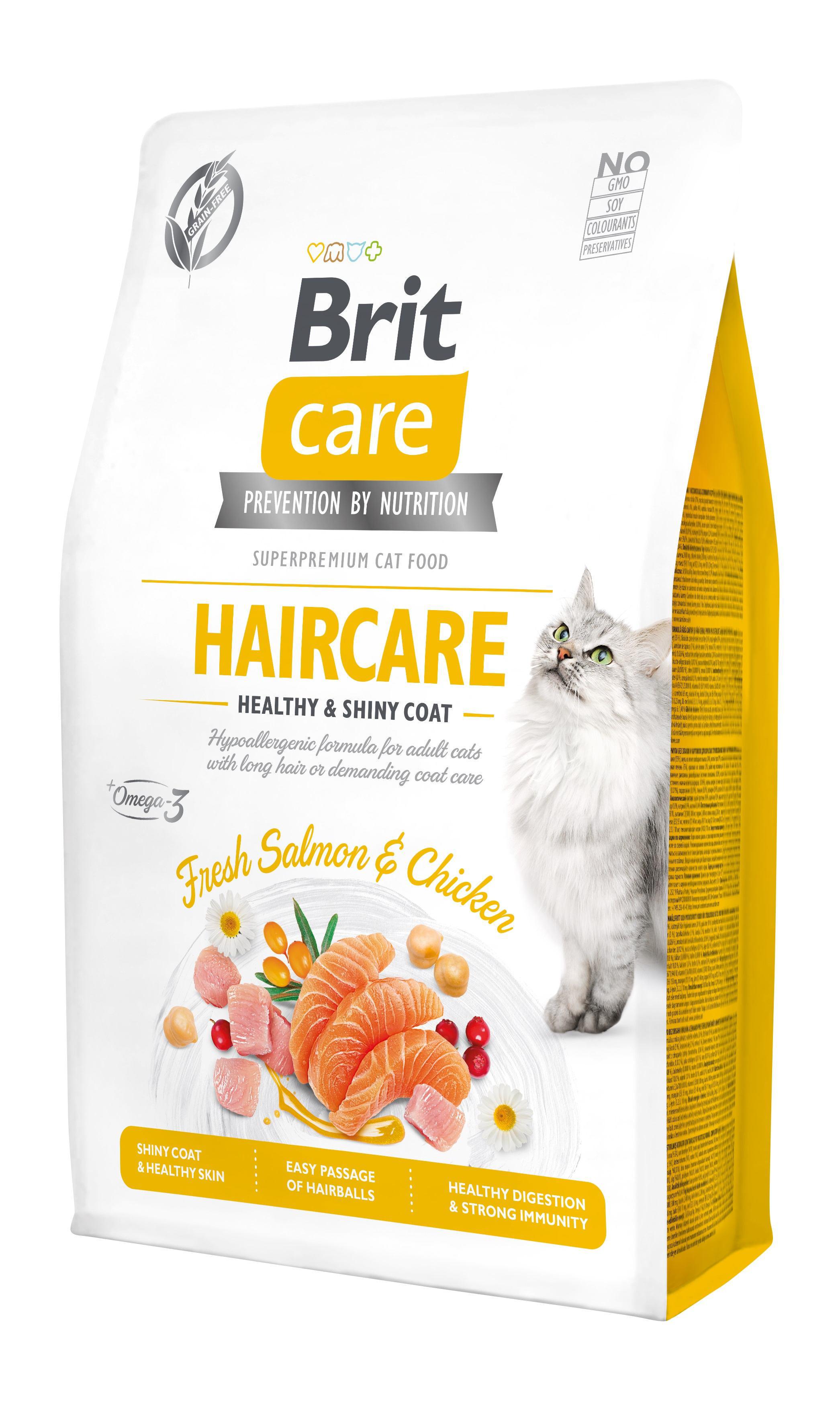 Корм сухой для кошек Brit Care Cat GF Haircare Healthy & Shiny Coat Курица и лосось 2 кг