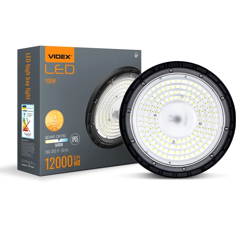 Свiтильник LED висотний ХайБей Videx 100W 5000K 12000Lm 220V Чорний (VL-HBe03-1005B)