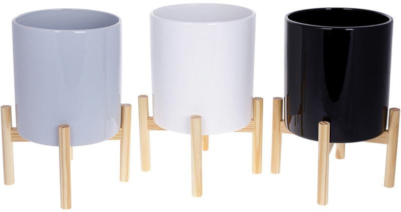 Кашпо керамическая флора на бамбуковой подставке 20х20х37 см Серый - фото 2 Кашпо керамическая флора на бамбуковой подставке 20х20х37 см Серый - фото 2