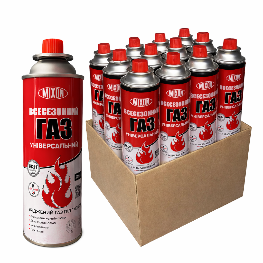 Балон газовий Mixon всесезонні пропан-бутан/ізобутан для туристичних пальників 220 г 12 шт.