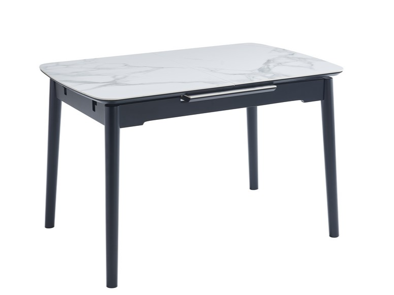 Обідній стіл розсувний Ветро 1100-1400x750x760 мм Білий мармур/Чорний (TМ-87)