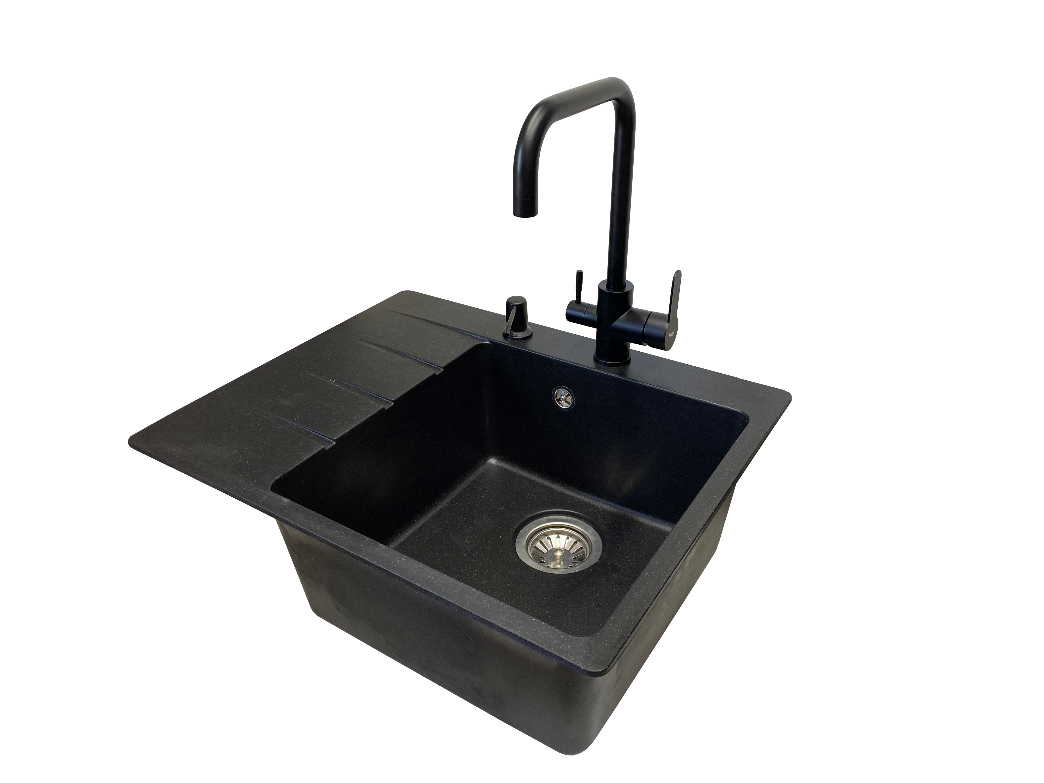 Мийка кухонна VECTOR Forest 62x50 см чаша праворуч/змішувач з підключенням до фільтру/дозатор/сифон Чорний (29d72ed7)