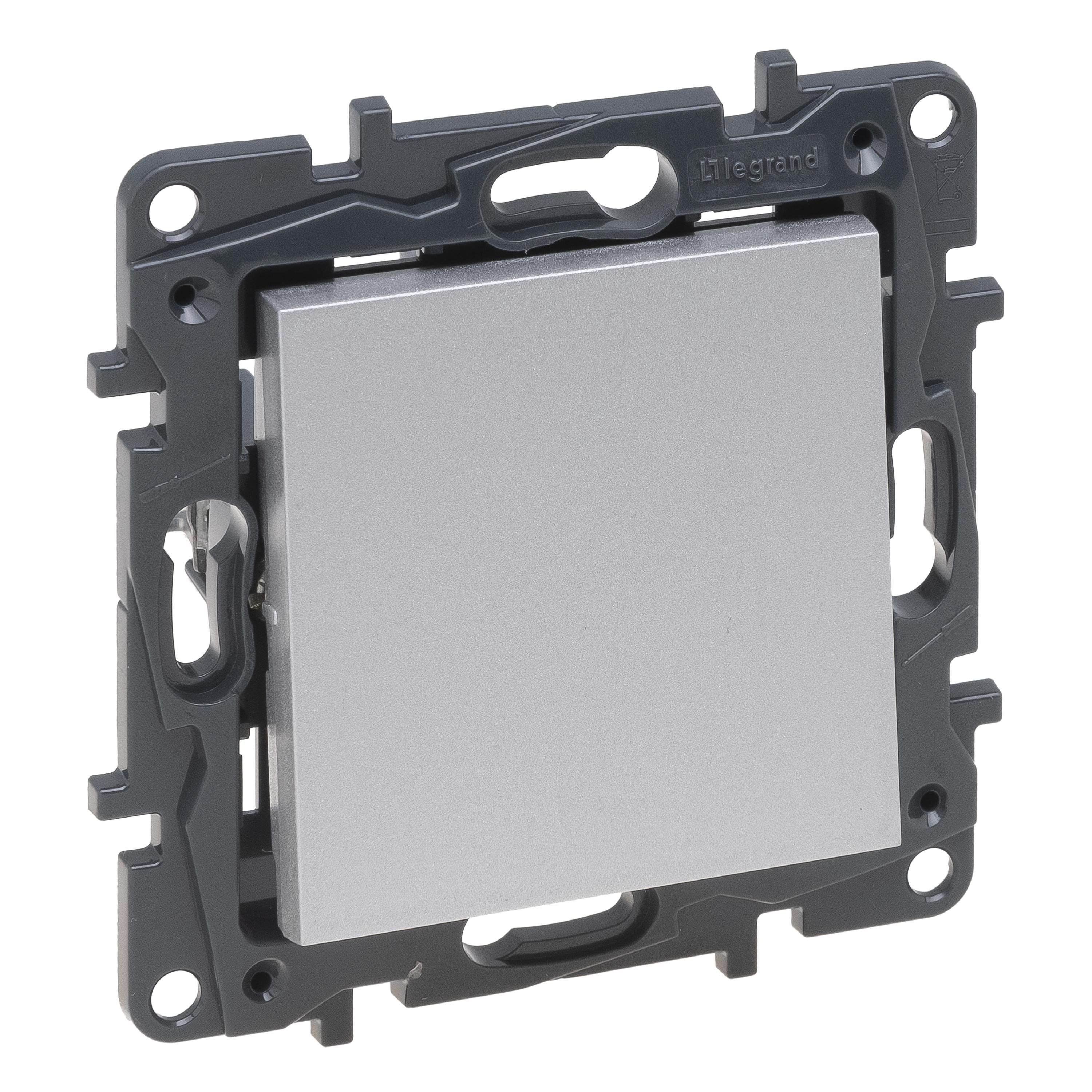 Выключатель проходной Legrand одноклавишный NILOE STEP перекрестный винтовые клеммы пластик Алюминий (863307)