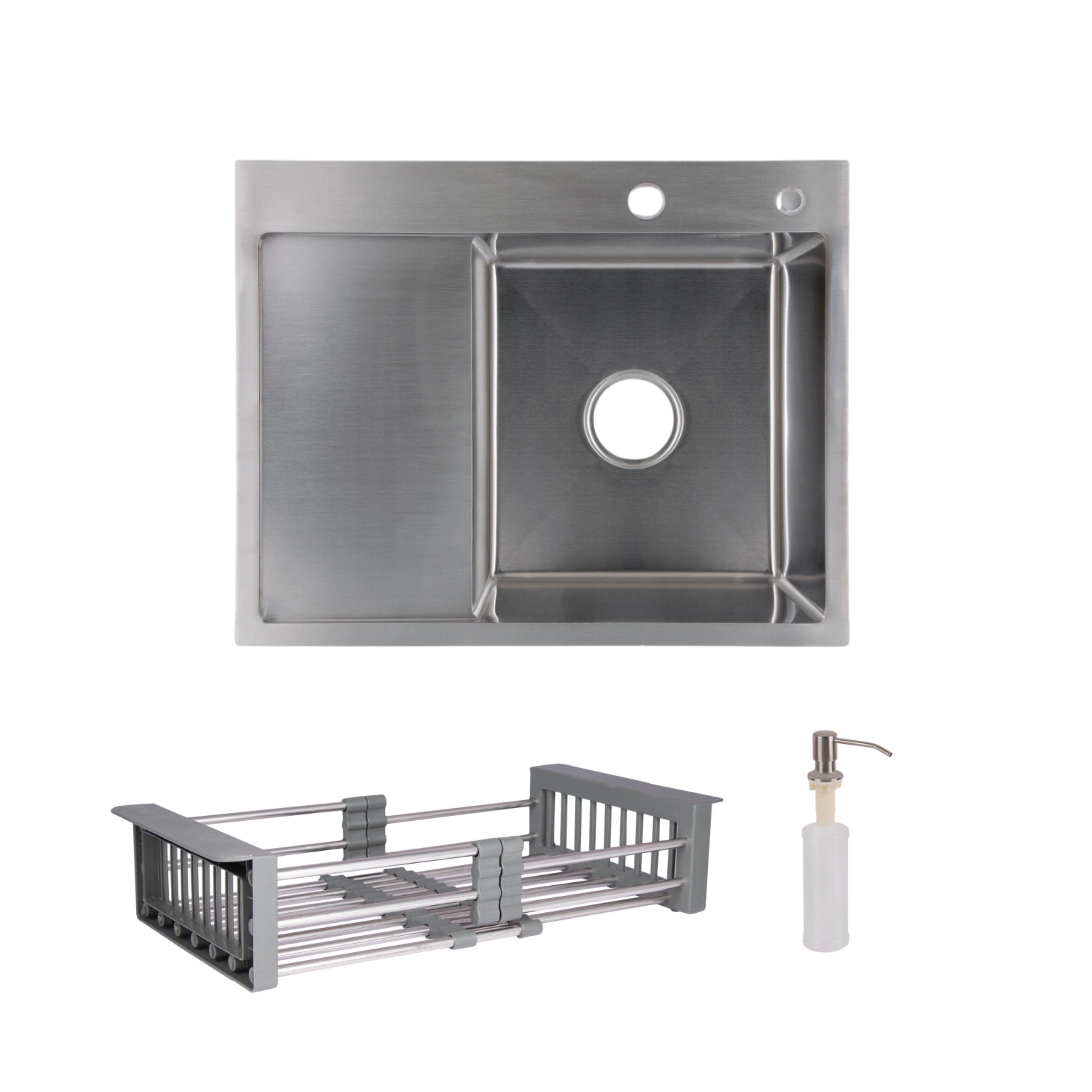 Комплект Lidz Handmade H6350L Мойка для кухни интегрированная крыло слева Brushed с дозатором/Корзина для кухонной мойки Lidz K01G Комплект Lidz Handmade H6350L Мойка для кухни интегрированная крыло слева Brushed с дозатором/Корзина для кухонной мойки Lidz K01G