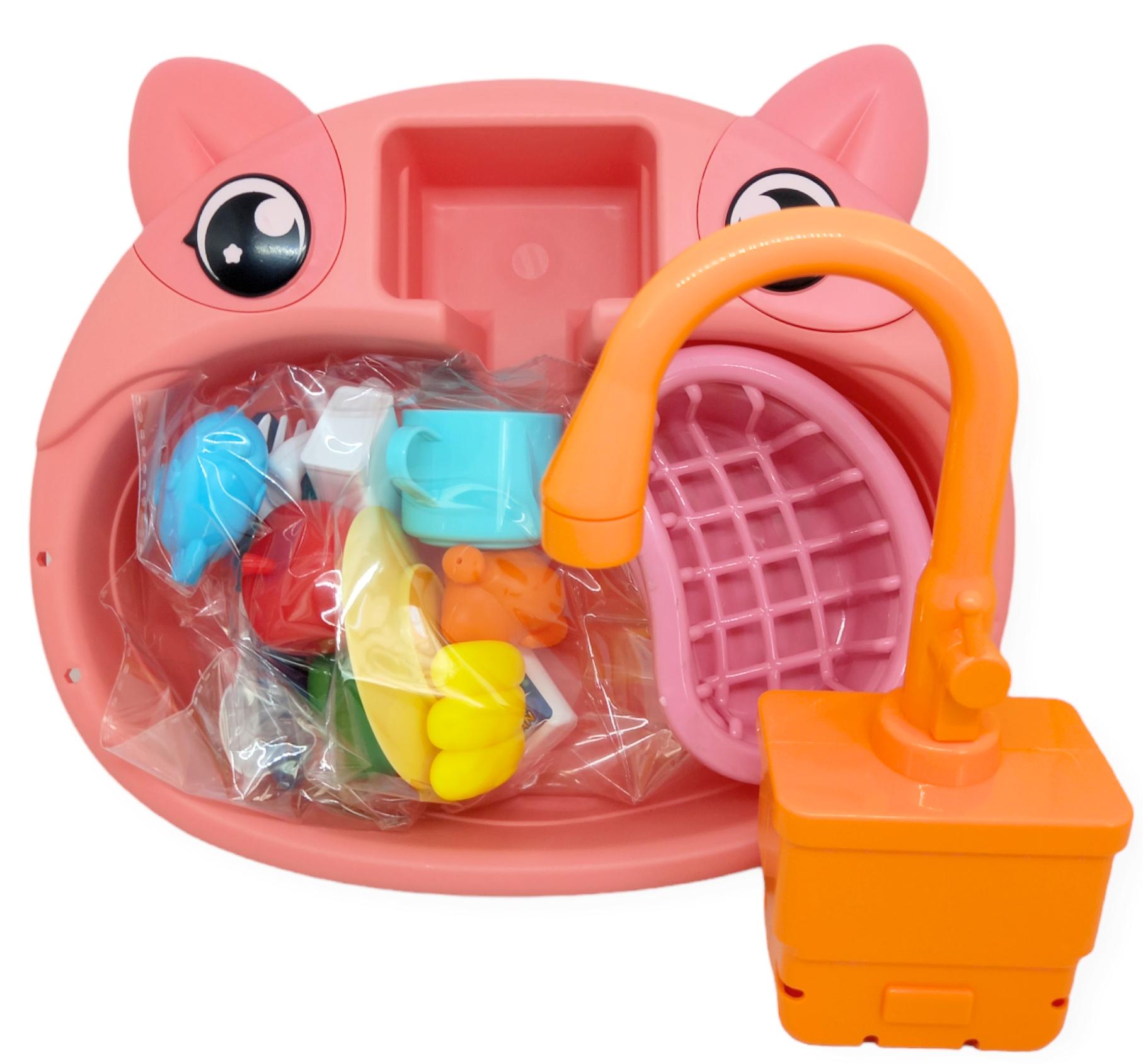Мийка іграшкова з циркуляцією води дитяча з краном фруктами рибкою та посудом 17 деталей - фото 6