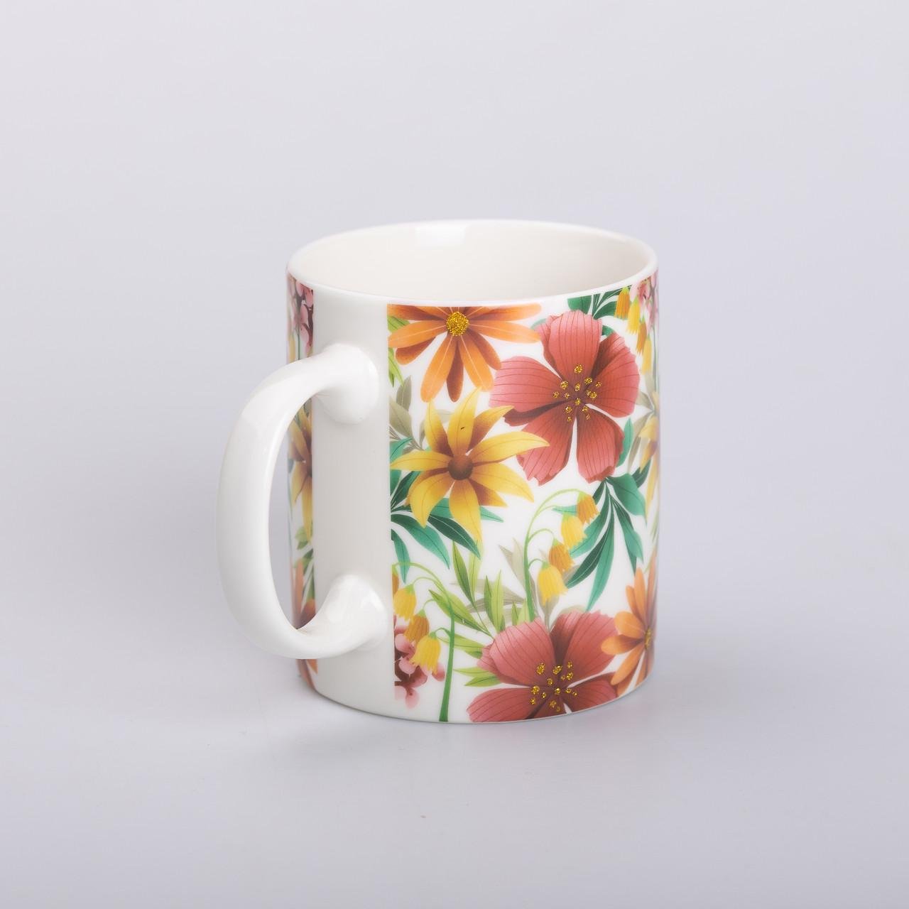 Чашка керамическая с цветочным принтом 400 мл Желтый - фото 3