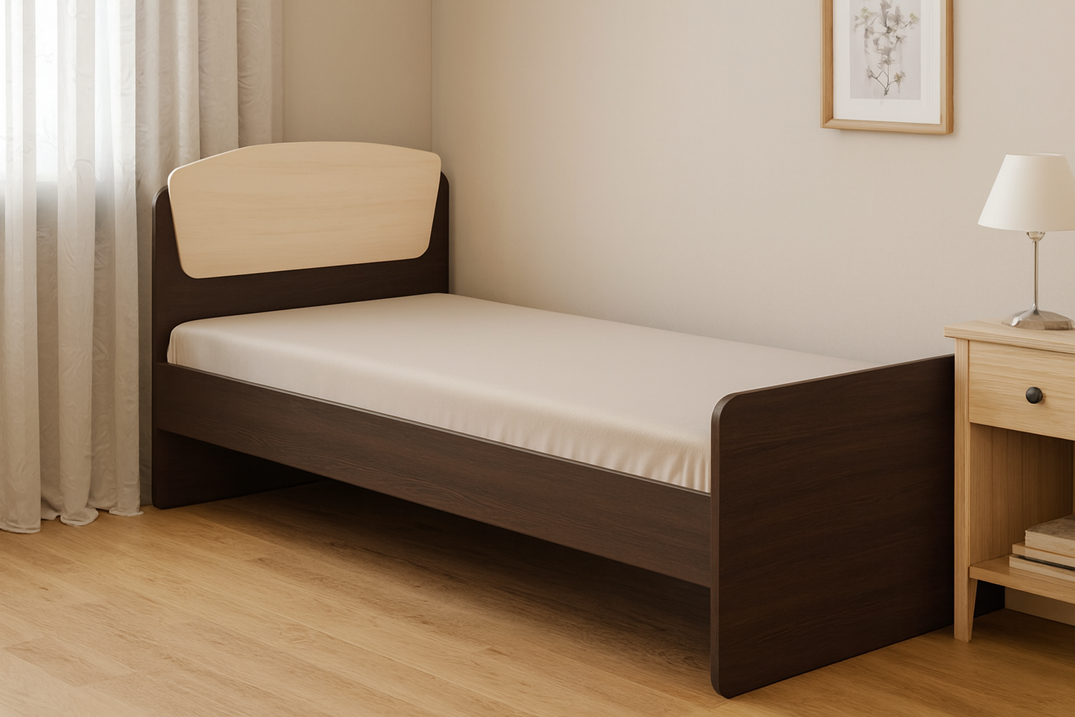 Кровать односпальная ЛДСП 80х190 см/85х193х74 см Венге темный/Дуб молочный (31294091)