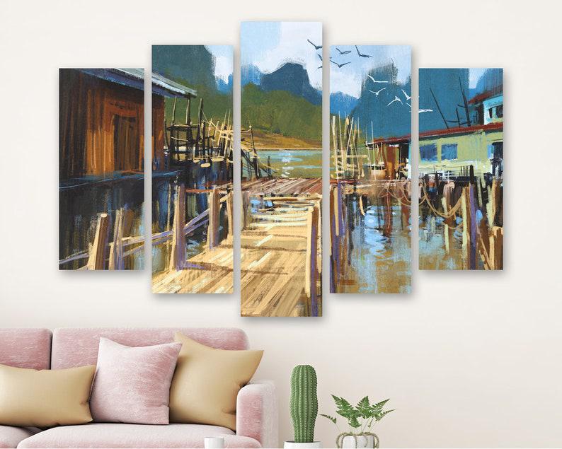 Модульная картина на холсте KIL Art Деревня рыбаков из пяти частей 187x119 см (M51_XL_101)