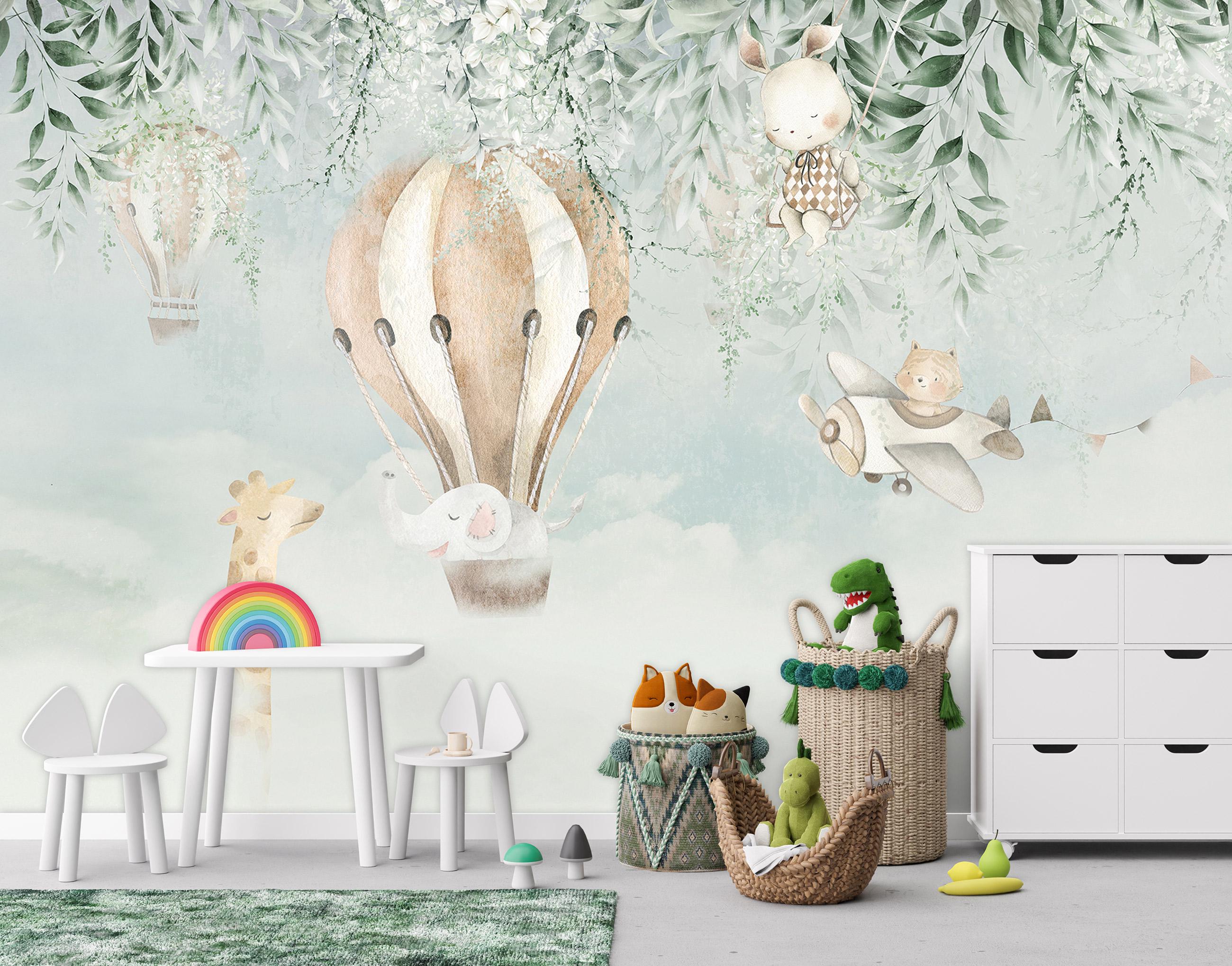 Фотошпалери Тварини в русі на повітряній кулі літак для дитячої кімнати з клеєм 416х254 см (15199VEXXXL) - фото 3 Фотошпалери Тварини в русі на повітряній кулі літак для дитячої кімнати з клеєм 416х254 см (15199VEXXXL) - фото 3