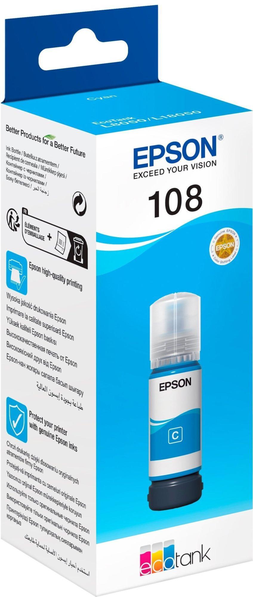 Краска для принтера пигментная Epson 108 for EcoTank L8050/L18050 Cyan (C13T09C24A) Краска для принтера пигментная Epson 108 for EcoTank L8050/L18050 Cyan (C13T09C24A)