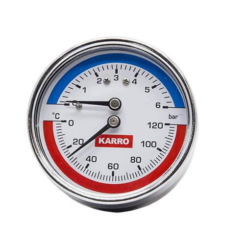 Термоманометр радиальный Karro ∅ 63 6 бар 1/2"х1/4" (TU-13315)