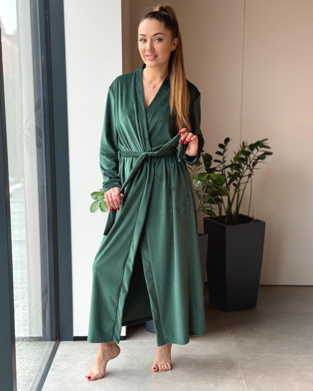 Халат женский велюровый Maybel макси S/M Изумрудный (2914876724)