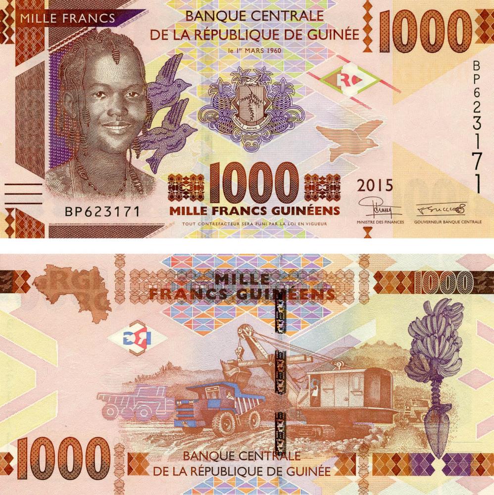 Коллекционная банкнота Гвинея 1000 франков 2015 UNC P48 (Б07224)