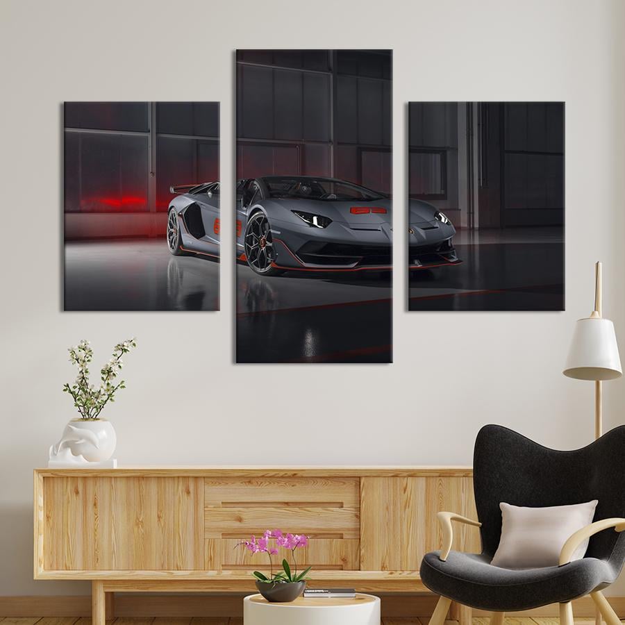 Картина на холсте триптих Красивый серый Lamborghini 96x60 см (1263-32)