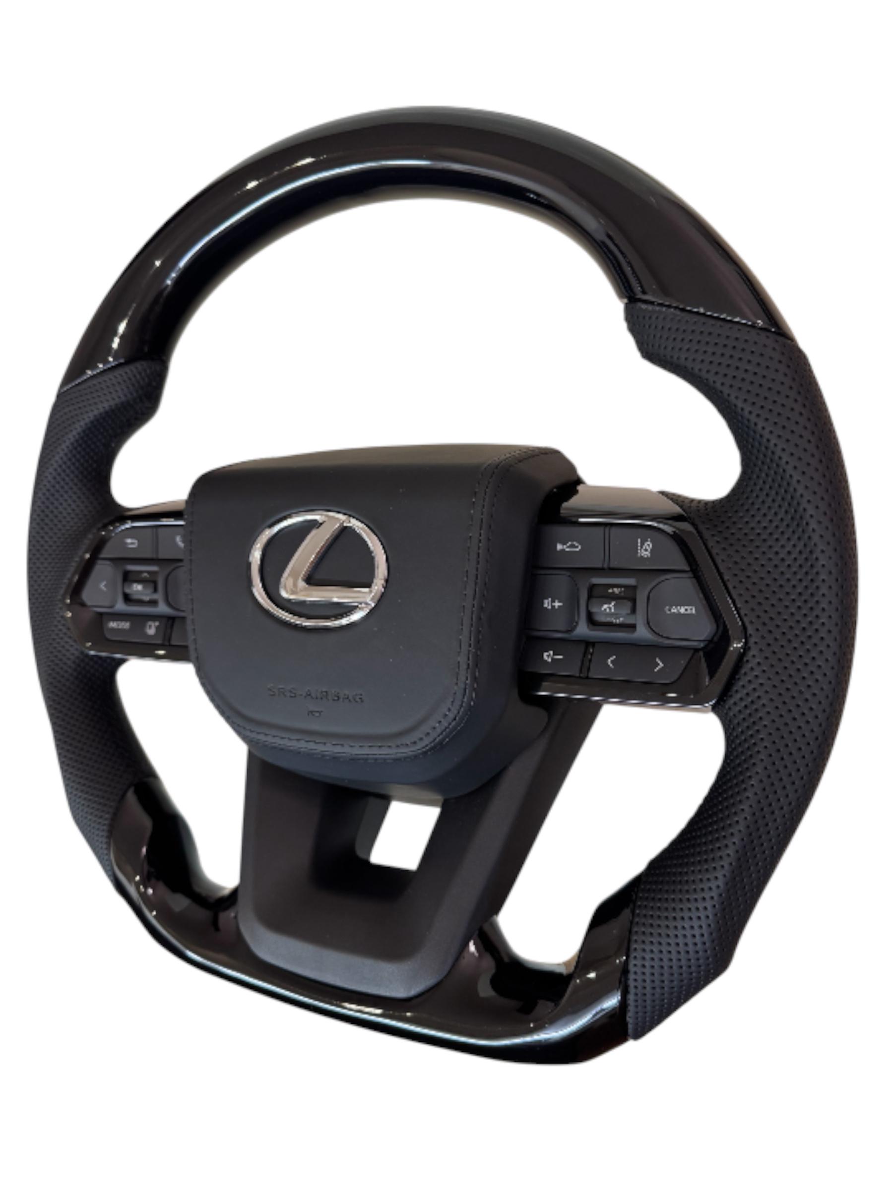 Руль для Lexus LX570/GX460 рояльный лак со скошенным низом gодушка из кожи Хром (29464006) - фото 5 Руль для Lexus LX570/GX460 рояльный лак со скошенным низом gодушка из кожи Хром (29464006) - фото 5