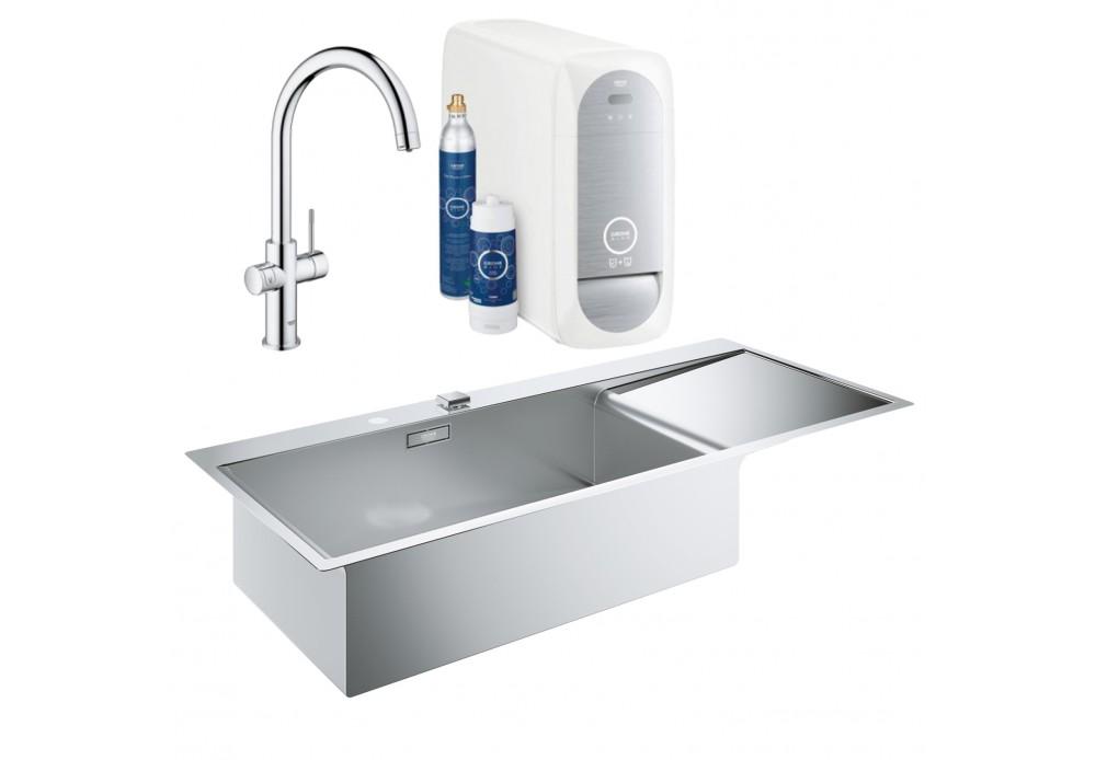 Набор Grohe мойка кухонная K1000 31581SD0 со смесителем Blue Home 31455001