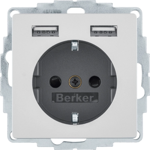 Розетка Berker Q.1/Q.3/Q.7 с заземлением и 2 USB 2,4A Алюминий (48036084)