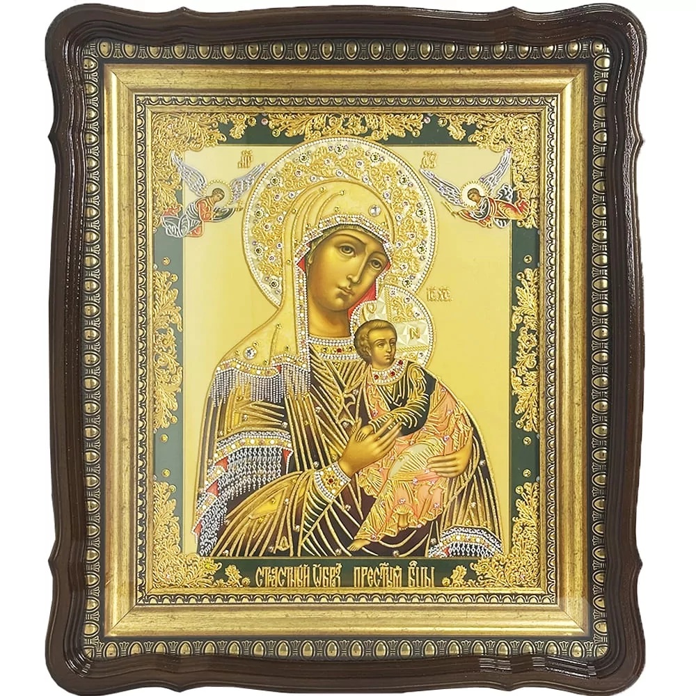 Ікона Богородиця Страсна на склі у фігурній рамі (201011795) Ікона Богородиця Страсна на склі у фігурній рамі (201011795)